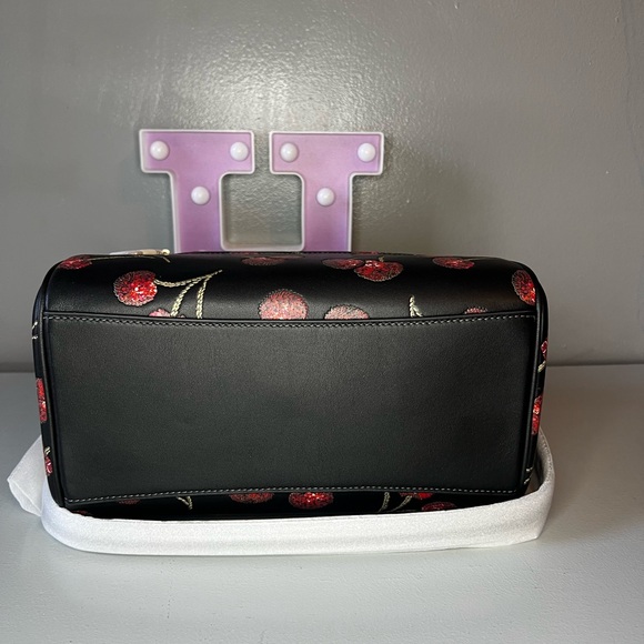 Coach Rowan Satchel Bag in Leather with Cherry Print Black Multi - Picture 5 of 10